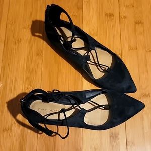 Tahari Black lace up flats